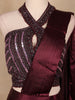 Dark Red Embroidery Satin Ready To Wear Saree with Designer Blouse - Diadem