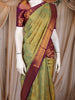 Olive Green Floral Woven Design Pure Kanchipuram Silk Saree with Contrast Woven Border