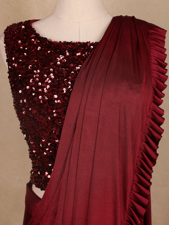 Red Embroidery Lyrca Ready To Wear Saree with Designer Blouse - Diadem