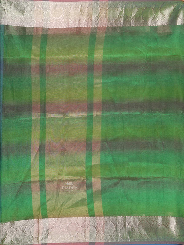 Green Striped Pattern Tissue Organza Saree - Diadem