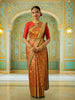 Regal Vermilion Red Floral Gold Zari Woven Design Pure Kanchipuram Silk Saree with Ornamental Brocade Border