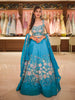 Turquoise Blue Floral Sequins and Beads Embroidered Design Silk Lehenga with Dupatta