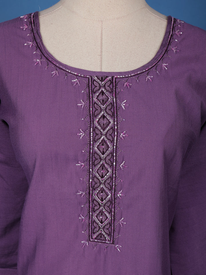 Purple Solid Casual Cotton Kurti - Diadem
