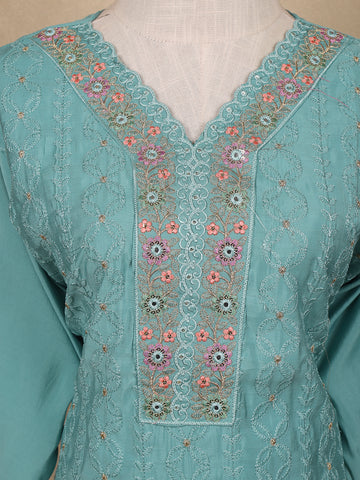 Light Blue Sequins Floral Design Cotton Salwar Suit - Diadem