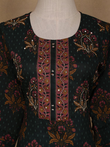 Green Floral Design Printed Cotton Salwar Suit - Diadem
