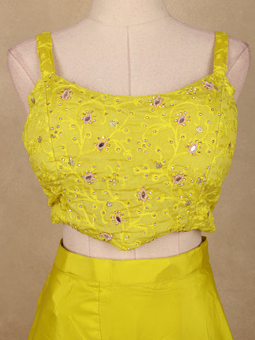 Mustard Yellow Floral Sequins Embroidery Palazzo Suit - Diadem