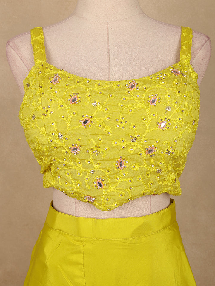 Mustard Yellow Floral Sequins Embroidery Palazzo Suit - Diadem