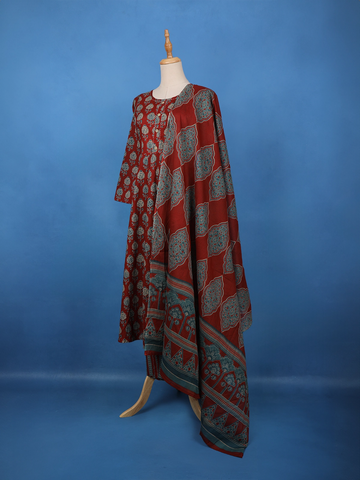 Maroon Floral Printed Cotton Salwar Suit - Diadem