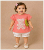 Peach Cotton Half Sleeve T-Shirt with Teddy Designs for Girls