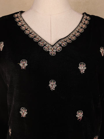 Black Floral Designed Velvet Co Ord Salwar Suit - Diadem