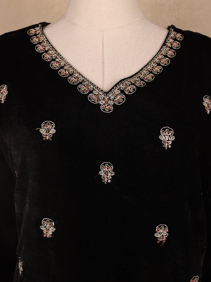 Black Floral Designed Velvet Co Ord Salwar Suit - Diadem