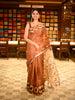 Rust Orange Striped Design Tussar Saree with Cow Motif Border