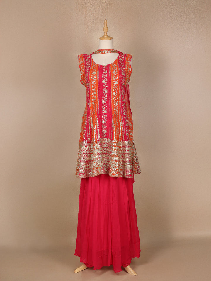 Queen Pink Sequins And Floral Embroidered Georgette Sharara Salwar Suit - Diadem