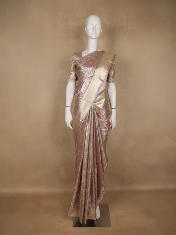 Dusty Rose Pink Ikat Woven Tissue Silk Saree - Diadem