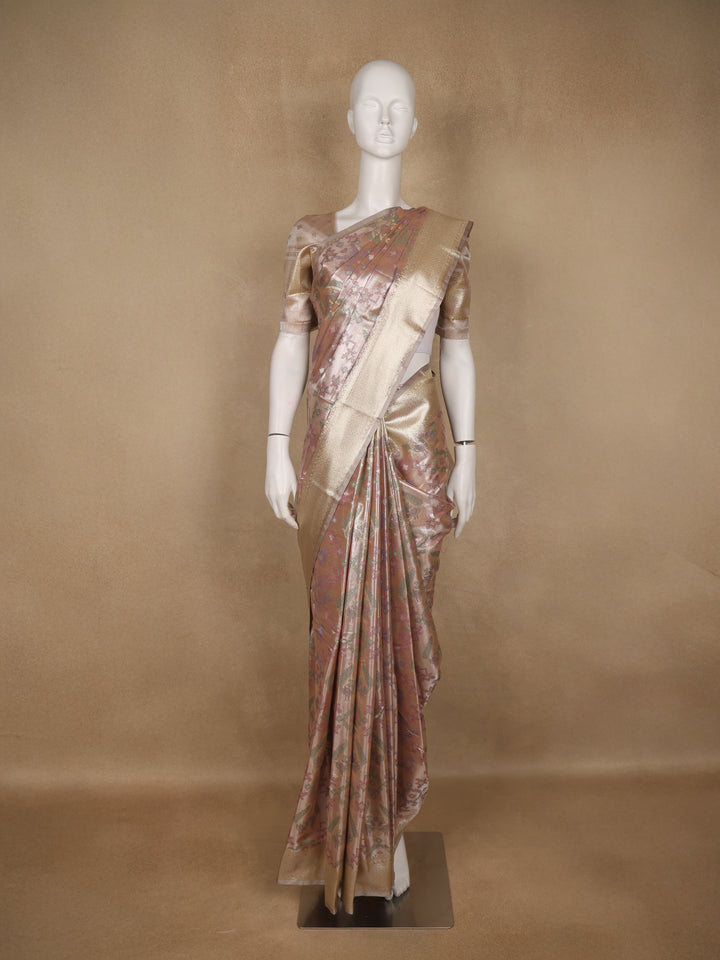Dusty Rose Pink Ikat Woven Tissue Silk Saree - Diadem