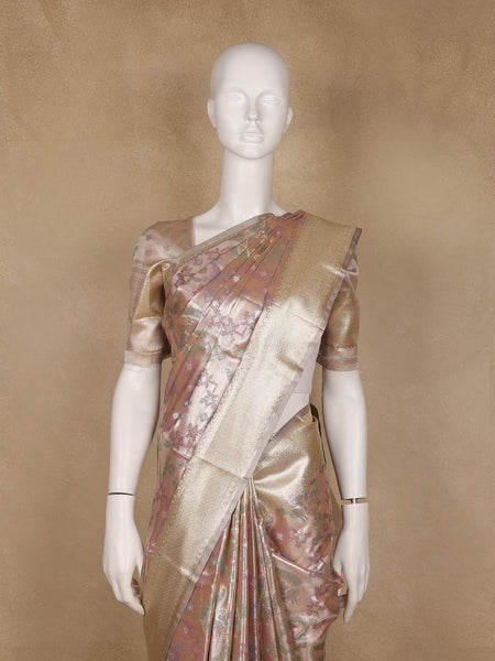 Dusty Rose Pink Ikat Woven Tissue Silk Saree - Diadem