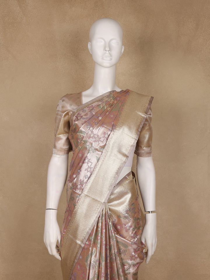 Dusty Rose Pink Ikat Woven Tissue Silk Saree - Diadem