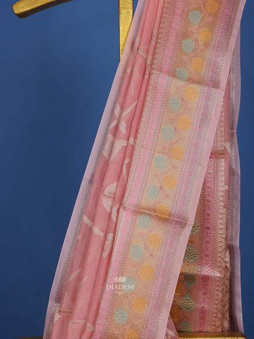 Pink Floral Design Tissue Organza Saree - Diadem