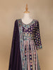 Purple Floral Embroidery Crepe Gown