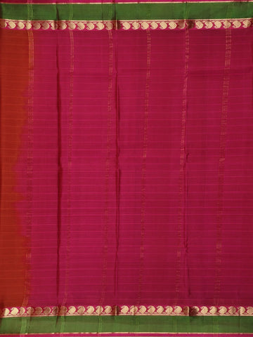 Brick Red Stripes Woven Pure Kanchipuram Silk Saree - Diadem