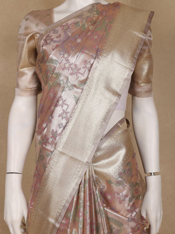 Dusty Rose Pink Ikat Woven Tissue Silk Saree - Diadem