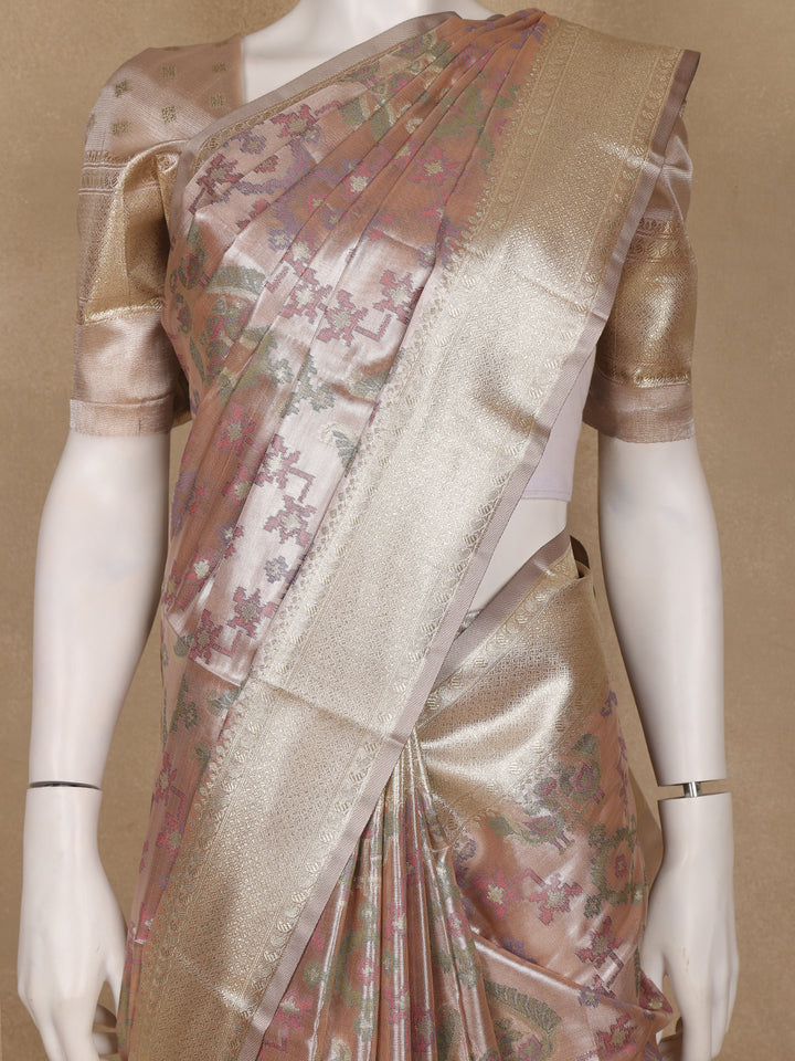 Dusty Rose Pink Ikat Woven Tissue Silk Saree - Diadem