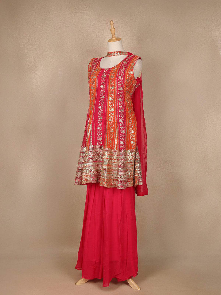 Queen Pink Sequins And Floral Embroidered Georgette Sharara Salwar Suit - Diadem