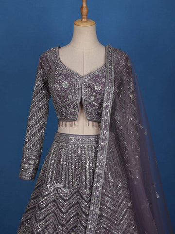 Dusty Lavender Floral Embroidery Lehenga - Diadem