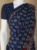 Navy Blue Floral Design Silk Cotton Saree - Diadem
