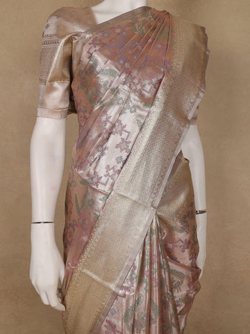 Dusty Rose Pink Ikat Woven Tissue Silk Saree - Diadem