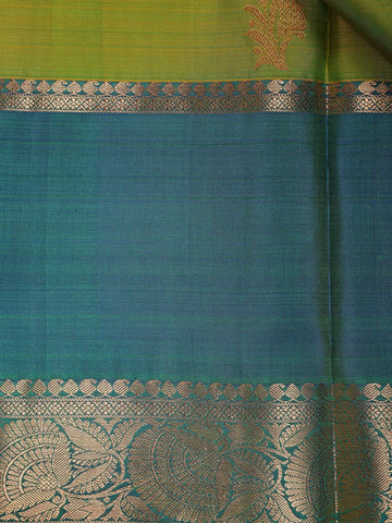 Parrot Green Floral Woven Pure Kanchipuram Silk Saree - Diadem