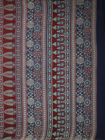 Navy Blue Floral Design Silk Cotton Saree - Diadem