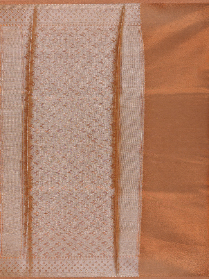 Copper Brown Floral Motifs Semi Tissue Saree - Diadem
