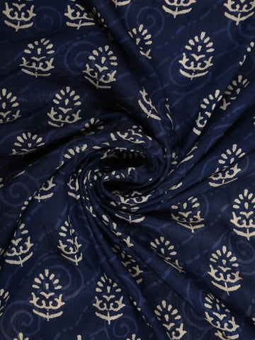 Navy Blue Floral Design Silk Cotton Saree - Diadem