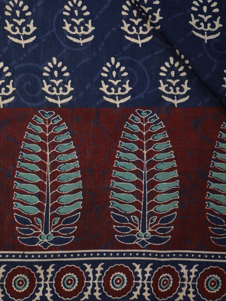 Navy Blue Floral Design Silk Cotton Saree - Diadem
