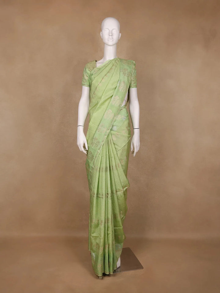 Pale Green Floral Design Silk Cotton Saree - Diadem