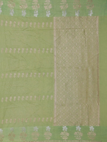 Pale Green Floral Design Silk Cotton Saree - Diadem