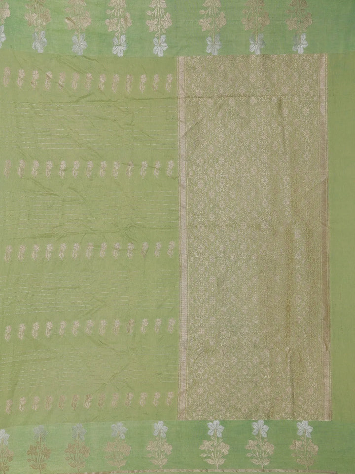 Pale Green Floral Design Silk Cotton Saree - Diadem