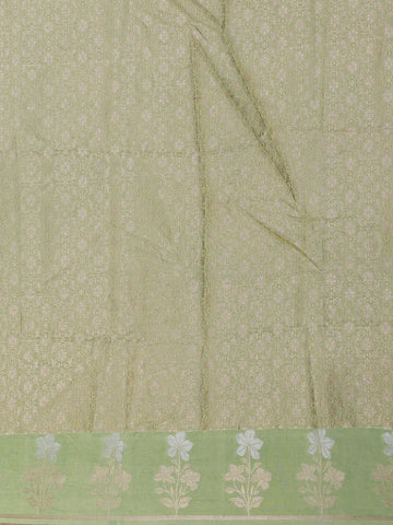 Pale Green Floral Design Silk Cotton Saree - Diadem