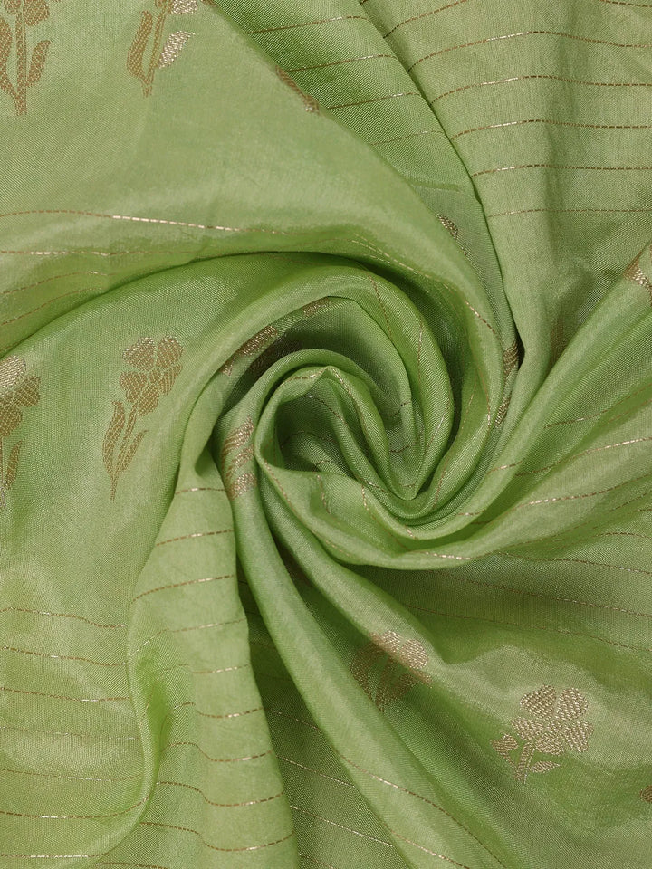 Pale Green Floral Design Silk Cotton Saree - Diadem