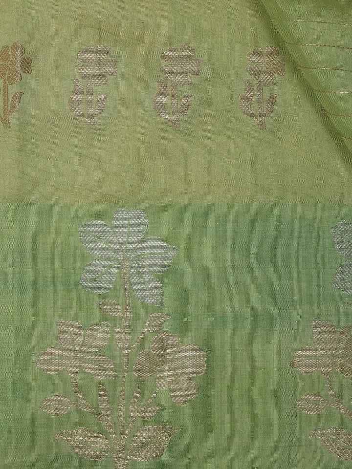 Pale Green Floral Design Silk Cotton Saree - Diadem