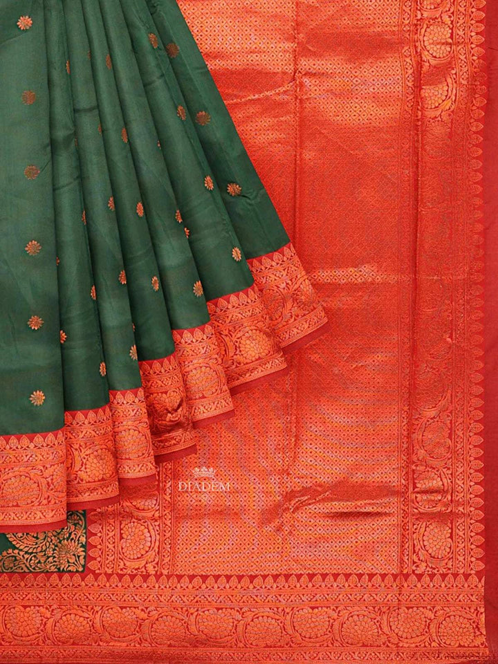 Dark Green Art Silk Saree with Zari Butta on the Body and Zari Border - Diadem