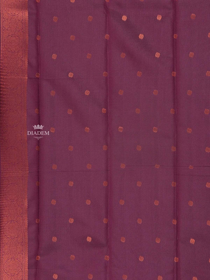 Light Brown Art Silk Saree with Diagonal Check and Floral Design on the Body with Contrast Border - Diadem