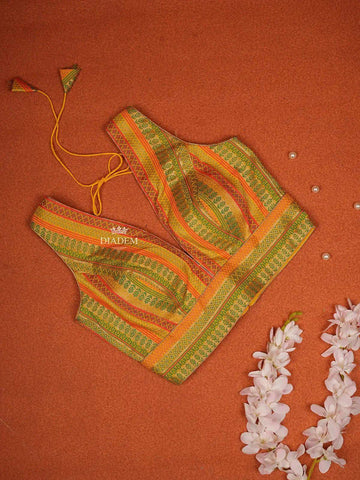 Yellow Silk Readymade Blouse Adorned with Sequins and Sleeveless Design - Diadem