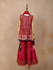 Red Georgette Sharara Suit Adorned with Floral Prints and Embroideries, paired with Dupatta - Diadem