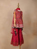 Red Georgette Sharara Suit Adorned with Floral Prints and Embroideries, paired with Dupatta - Diadem