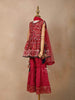 Red Georgette Sharara Suit Adorned with Floral Prints and Embroideries, paired with Dupatta - Diadem