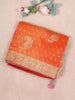 Orange and Pink Semi Banarasi Saree with Floral Designs on the body and Zari Border