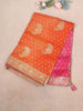 Orange and Pink Semi Banarasi Saree with Floral Designs on the body and Zari Border