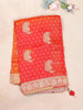 Red Orange Semi Banarasi Saree with Floral Designs on the body and Zari Border